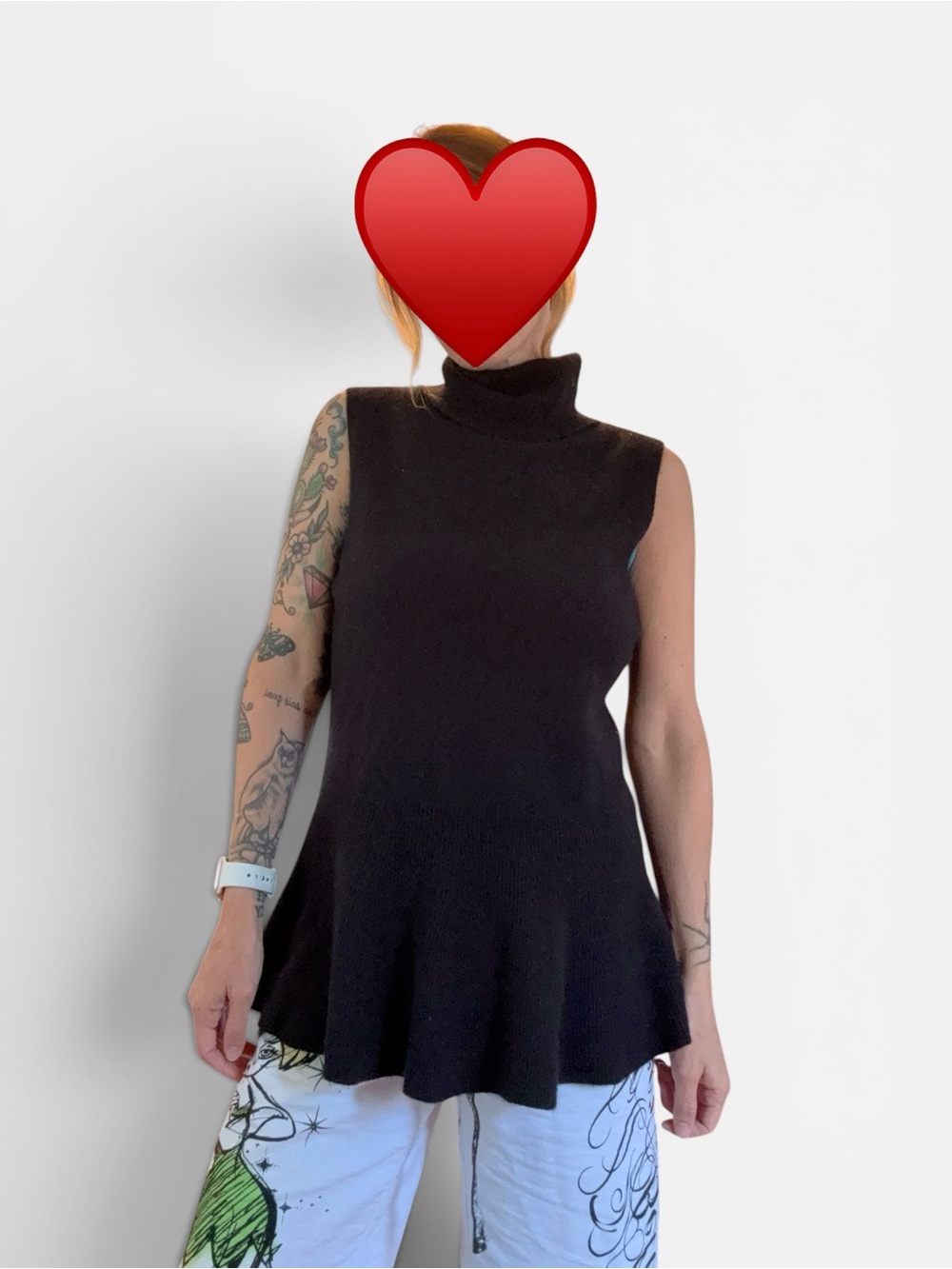 Sleeveless Black Turtleneck Peplum Knit Top 100% Cashmere - Picture 2 of 7